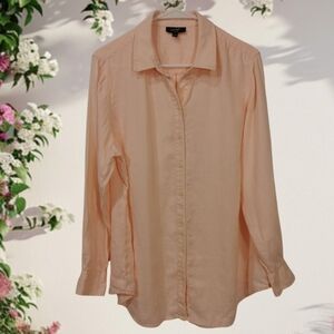Lord & Taylor 100% Linen Long Sleeve Button Down Blouse in Light Pink - Sz 1X